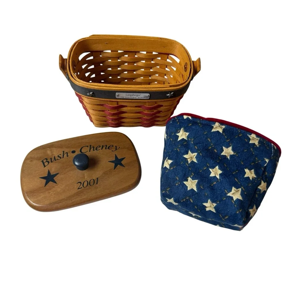 Longaberger 2001 Inaugural Basket Bush Cheney Fabric & Plastic Liner Lid USA
